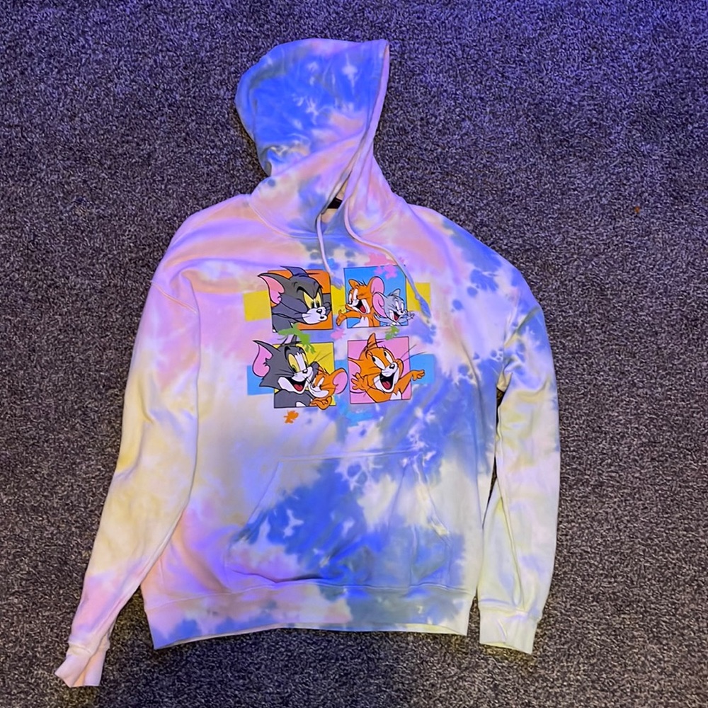 Tom and jerry pink, blue, yellow tie diy hoodie